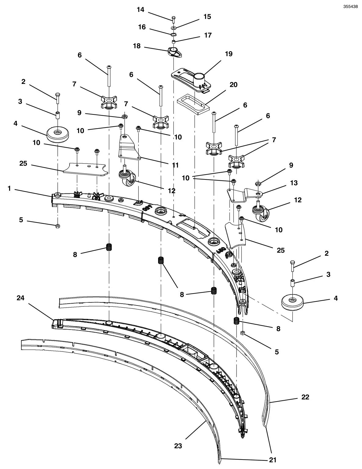Tennant T500 (S/N 30000000-40000000) squeegee assembly, 26 in (650 mm) (original style 9015301 - replaced by 9021741) drawing, manual page 70