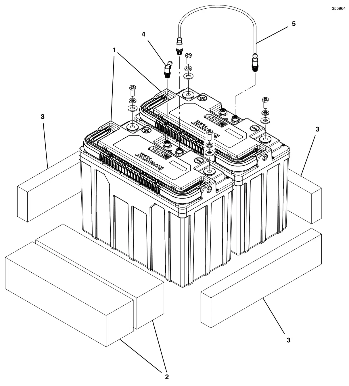 Tennant T500e battery group, 90ah 125 baud lithium-ion (2 battery system) drawing, manual page 90