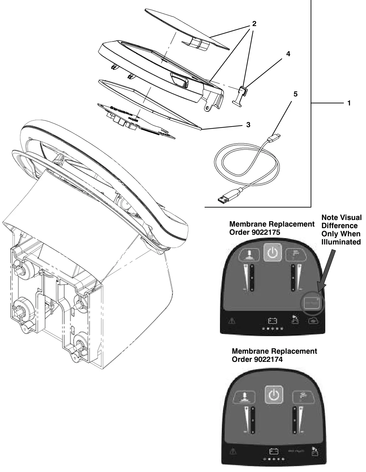 Tennant T500e console panel, membrane, without telemetry drawing, manual page 58