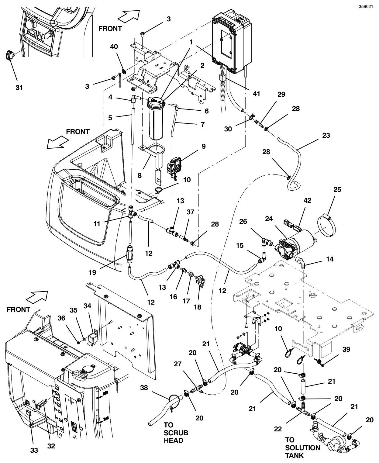 Tennant T500e ec-h2o solution group (new barb connector style) (s/n 11089942 and later) drawing, manual page 112