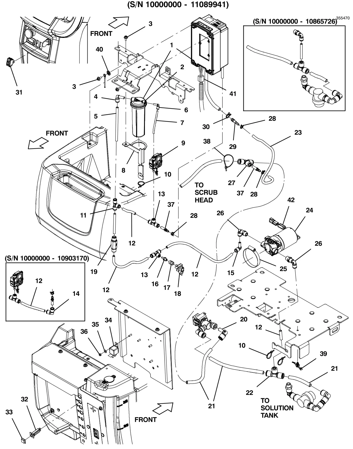 Tennant T500e ec-h2o solution group (push quick connector style) (s/n 10000000-11089941) drawing, manual page 114