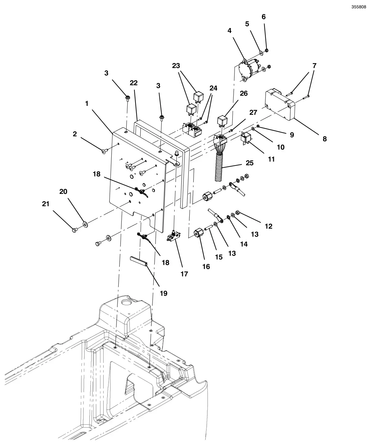 Tennant T500e electrical group, tppl and lithium-ion battery drawing, manual page 36