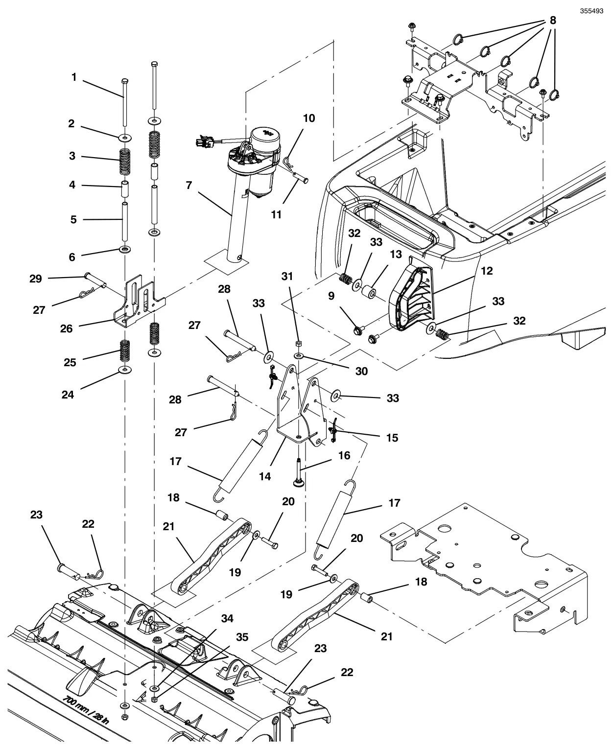 Tennant T500e head lift group, cylindrical drawing, manual page 44