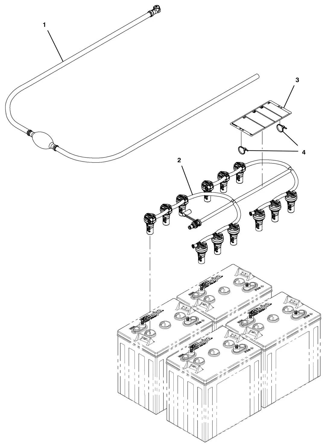Tennant T500e manual battery watering system drawing, manual page 92