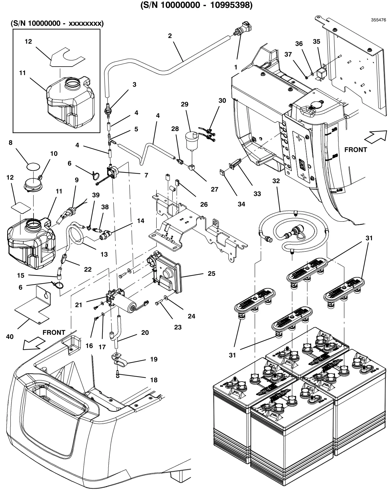 Tennant T500e smart-fill automatic battery watering system (s/n 10000000-10995398) drawing, manual page 98