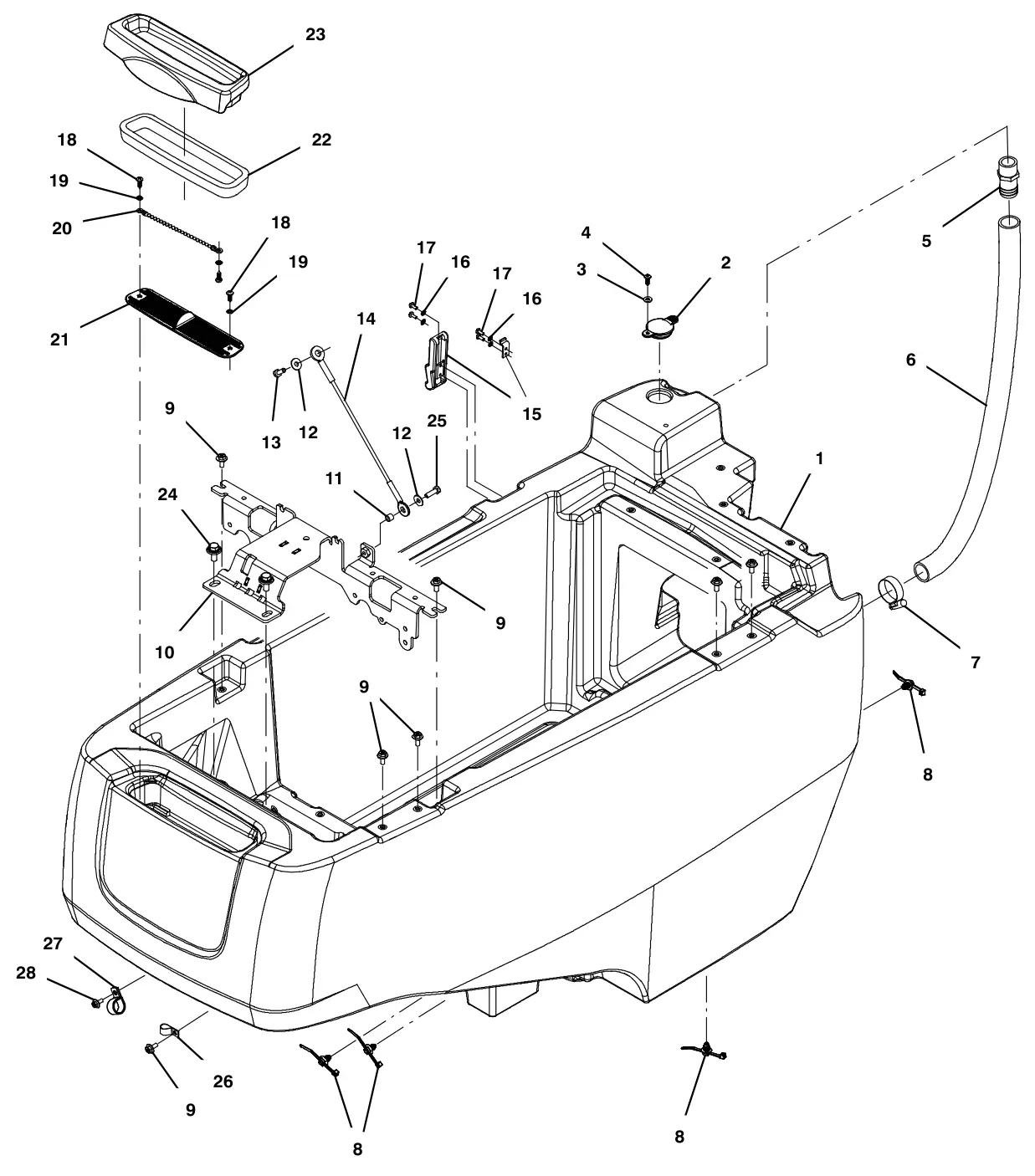 Tennant T500e solution tank group drawing, manual page 32
