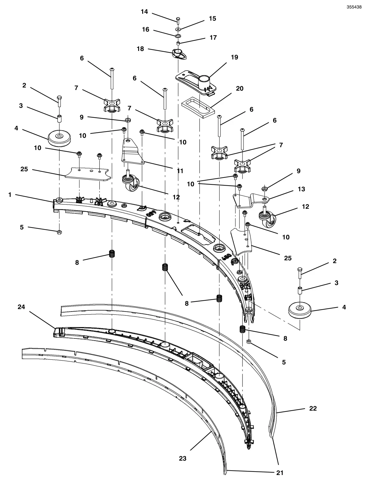 Tennant T500e squeegee assembly, 26 in (650 mm) (original style 9015301 - replaced by 9021741) drawing, manual page 66