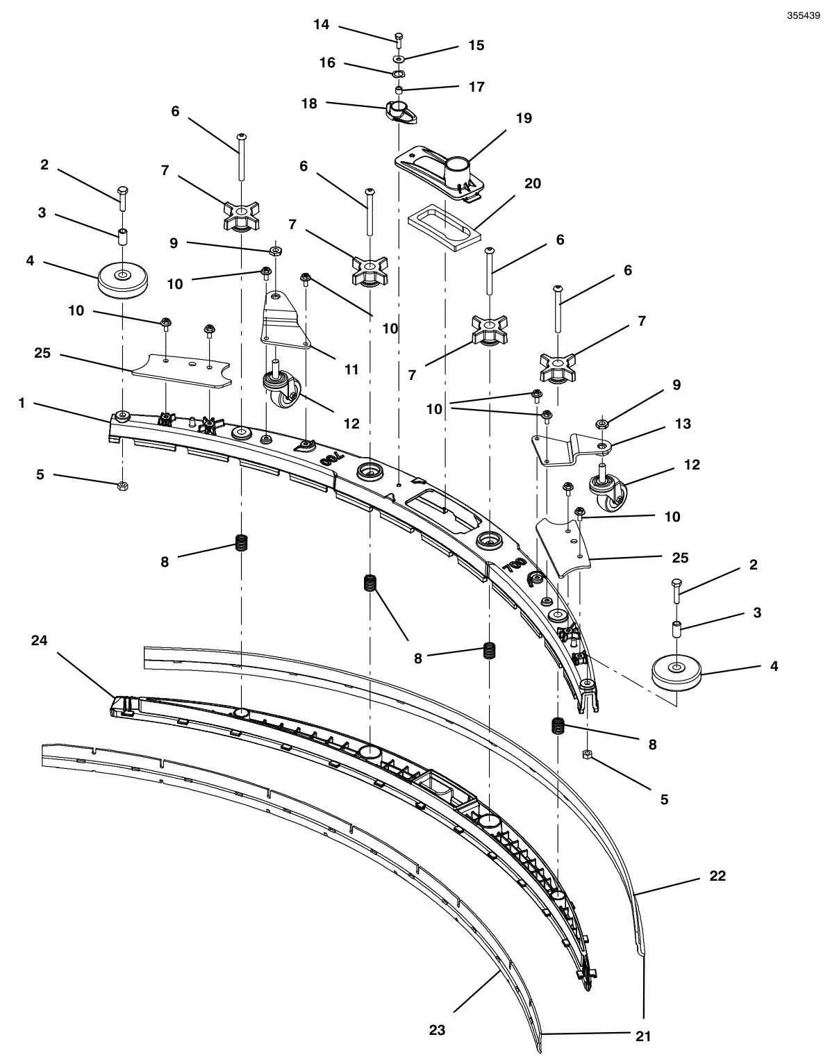Tennant T500e squeegee assembly, 28 in (700 mm) (original style 9015302 - replaced by 9021742) drawing, manual page 70