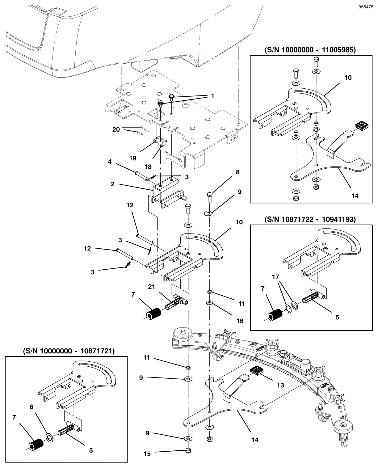 Tennant T500e squeegee lift group drawing, manual page 60