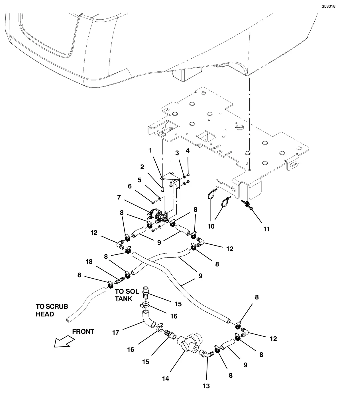 Tennant T500e standard solution group (new barb connector style) (s/n 11089942 and later) drawing, manual page 76