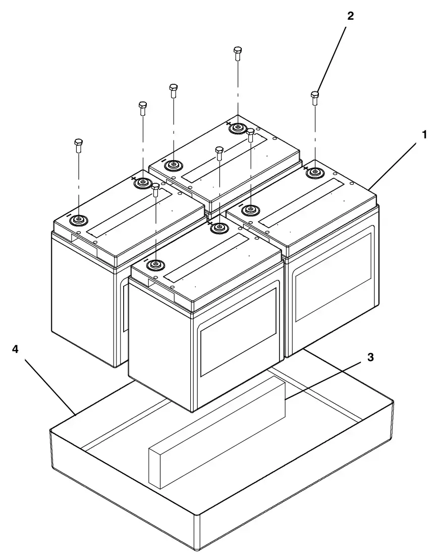 Tennant T500e (S/N 30000000-40000000) battery group, agm 217ah (china) drawing, manual page 84