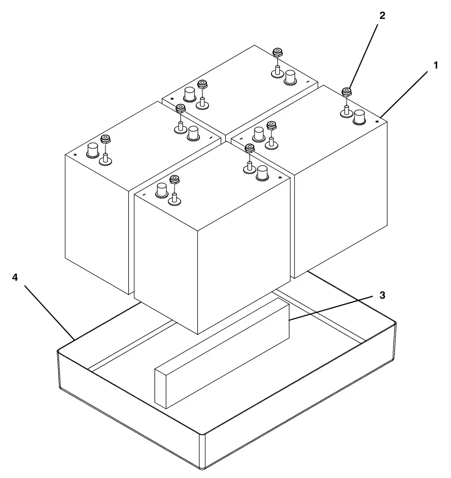 Tennant T500e (S/N 30000000-40000000) battery group, agm 220ah drawing, manual page 81