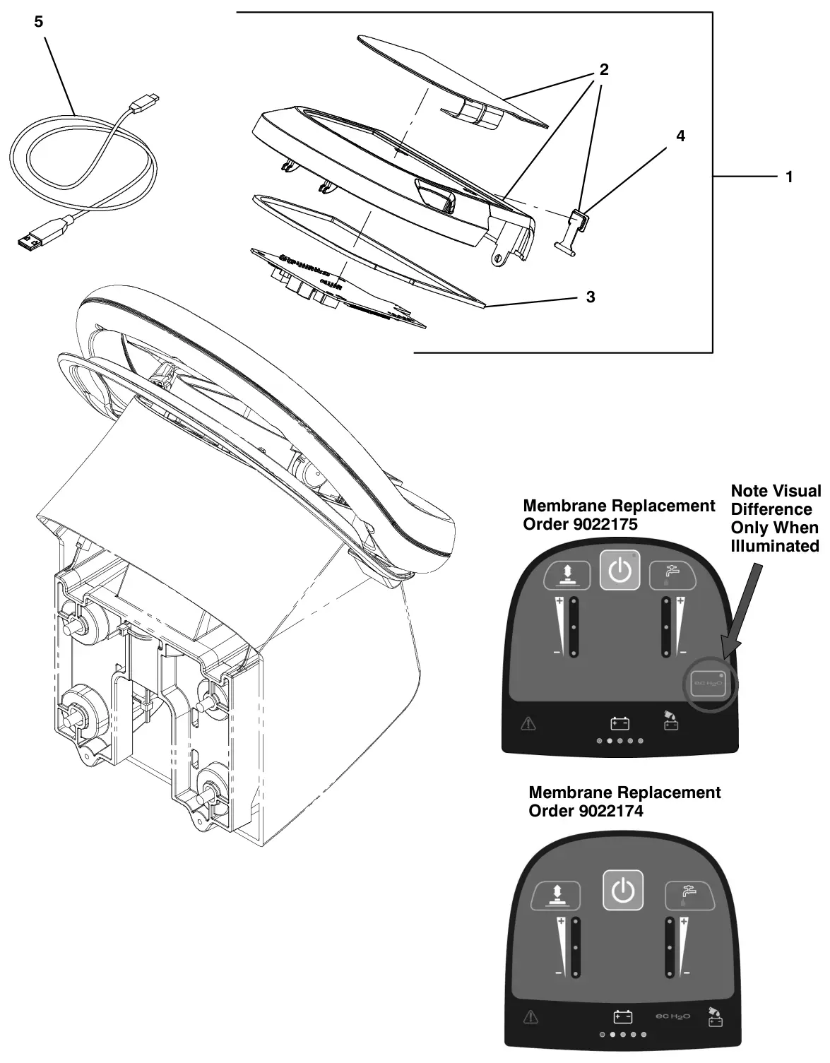 Tennant T500e (S/N 30000000-40000000) console panel, membrane, without telemetry drawing, manual page 58