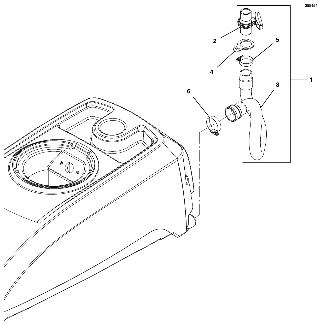Tennant T500e (S/N 30000000-40000000) control valve drain hose group drawing, manual page 101
