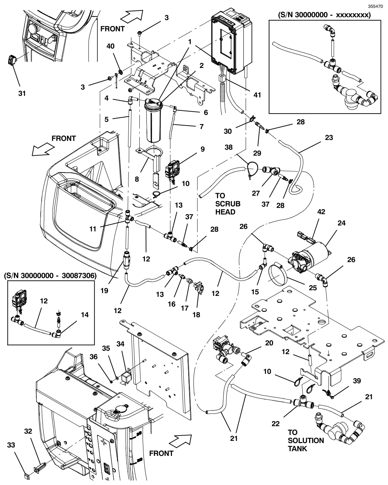 Tennant T500e (S/N 30000000-40000000) ec-h2o solution group drawing, manual page 102