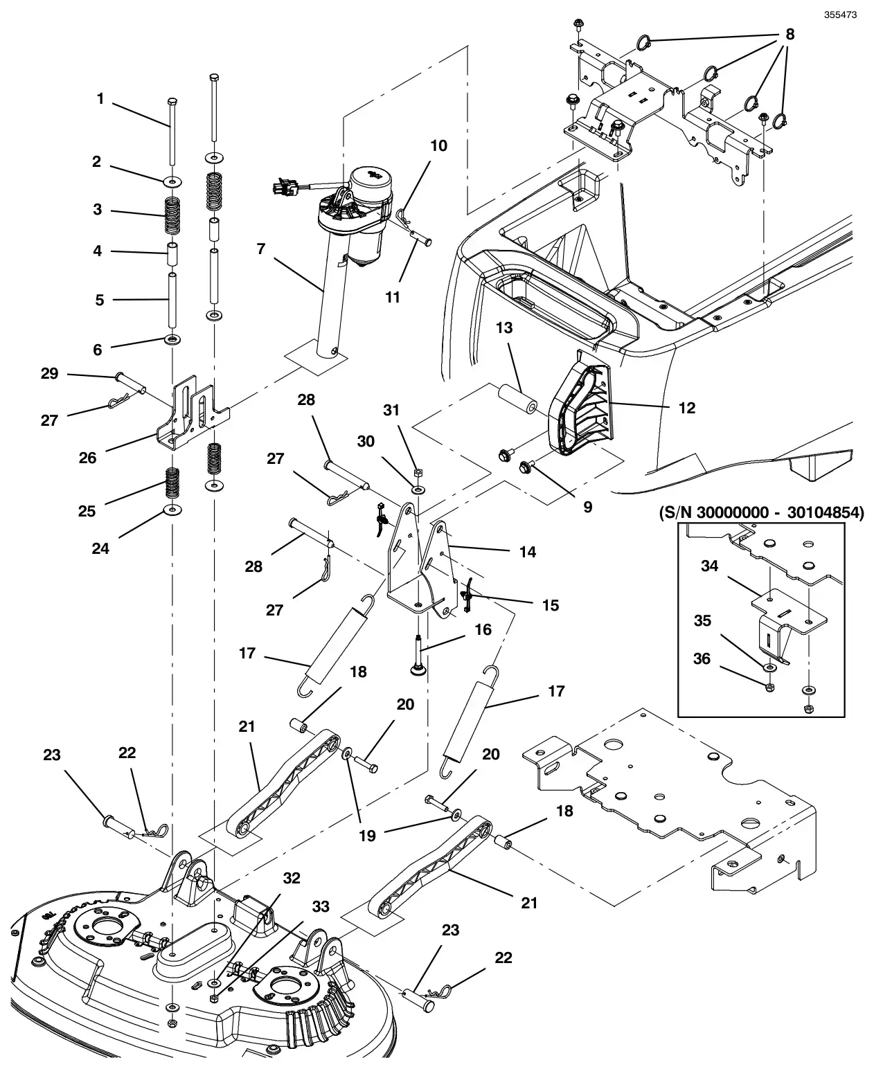 Tennant T500e (S/N 30000000-40000000) head lift group, disk drawing, manual page 44