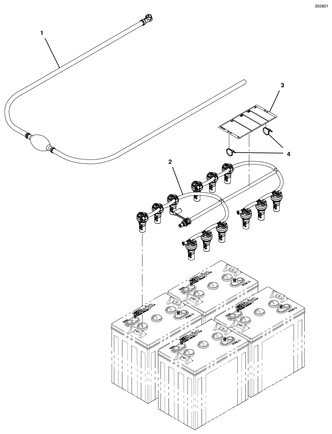 Tennant T500e (S/N 30000000-40000000) manual battery watering system drawing, manual page 88