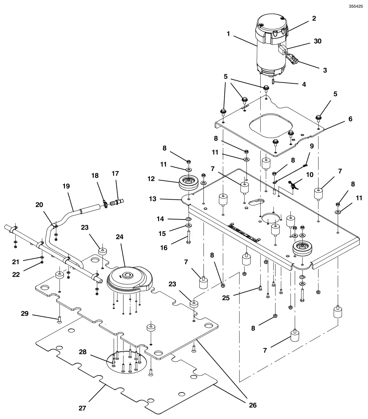 Tennant T500e (S/N 30000000-40000000) scrub head group, orbital 28 in (700 mm) drawing, manual page 28