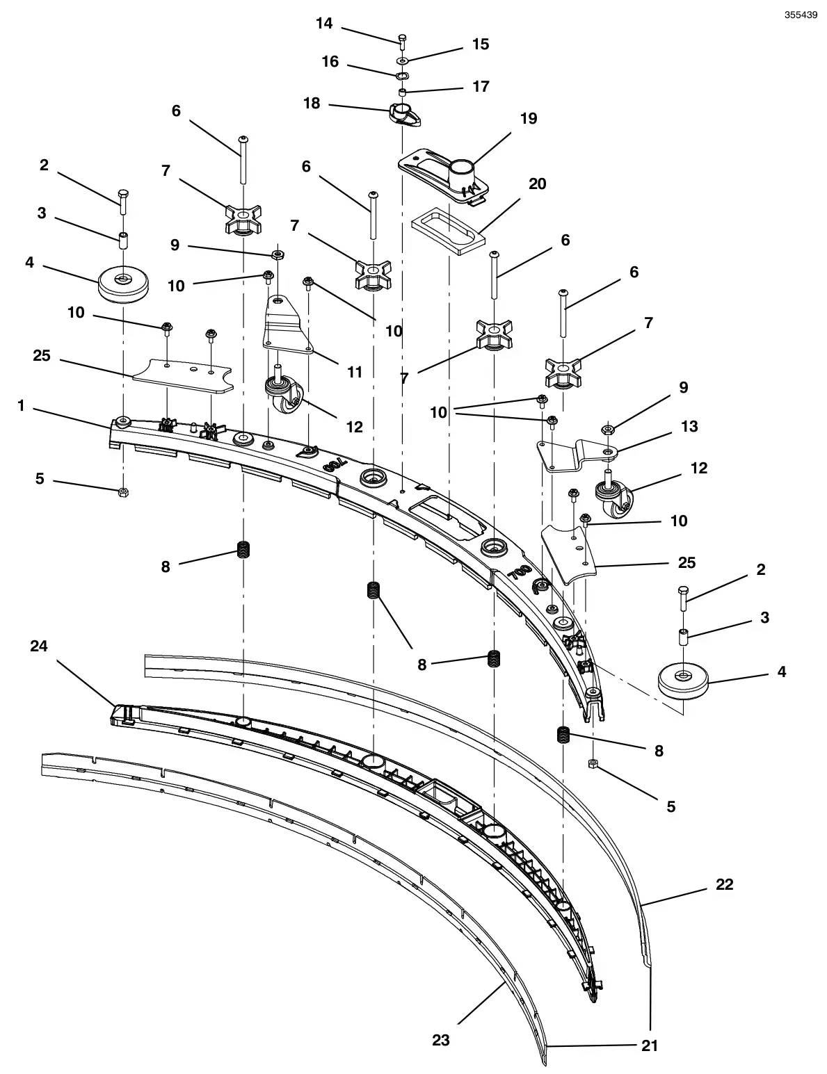 Tennant T500e (S/N 30000000-40000000) squeegee assembly, 28 in (700 mm) (original style 9015302 - replaced by 9021742) drawing, manual page 68