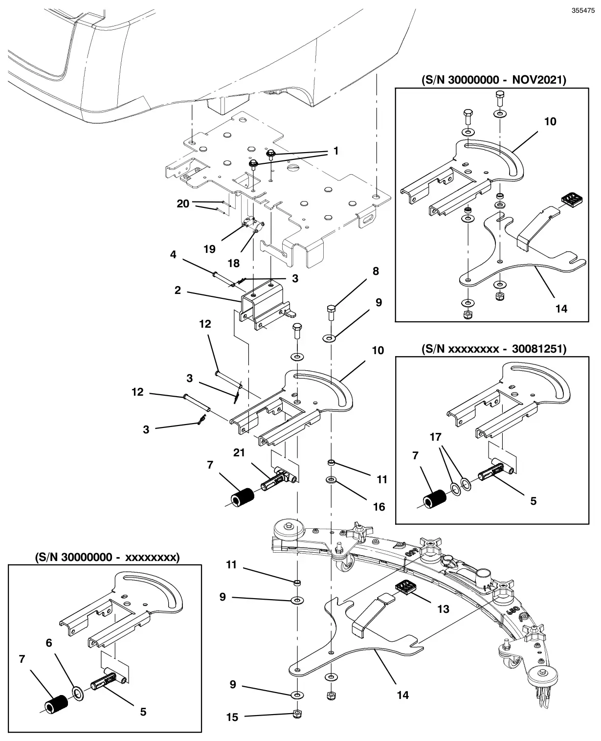 Tennant T500e (S/N 30000000-40000000) squeegee lift group drawing, manual page 60