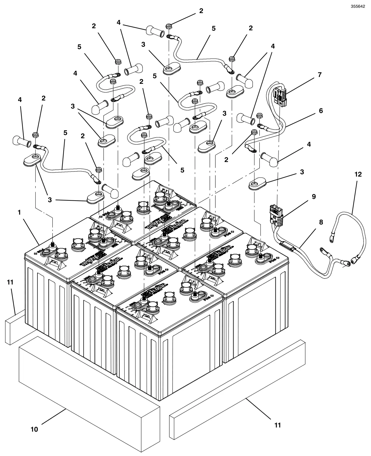 Tennant T600e / T600 battery group, wet 210ah drawing, manual page 102