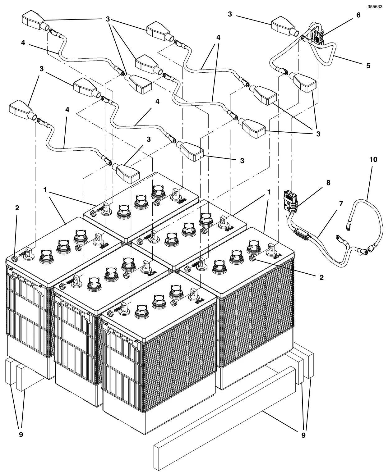Tennant T600e / T600 battery group, wet 360ah drawing, manual page 106