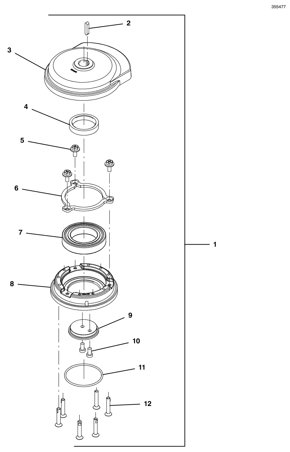 Tennant T600e / T600 breakdowns orbital head eccentric drive breakdown drawing, manual page 152