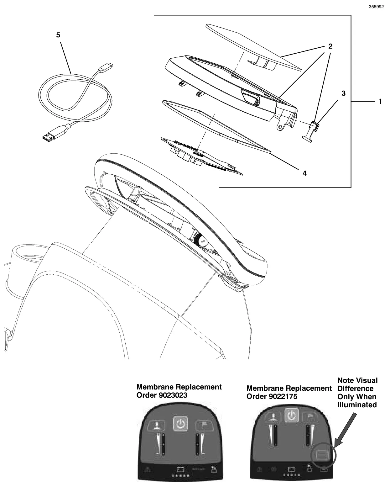 Tennant T600e / T600 console panel, membrane, without telemetry (t600e model) drawing, manual page 70
