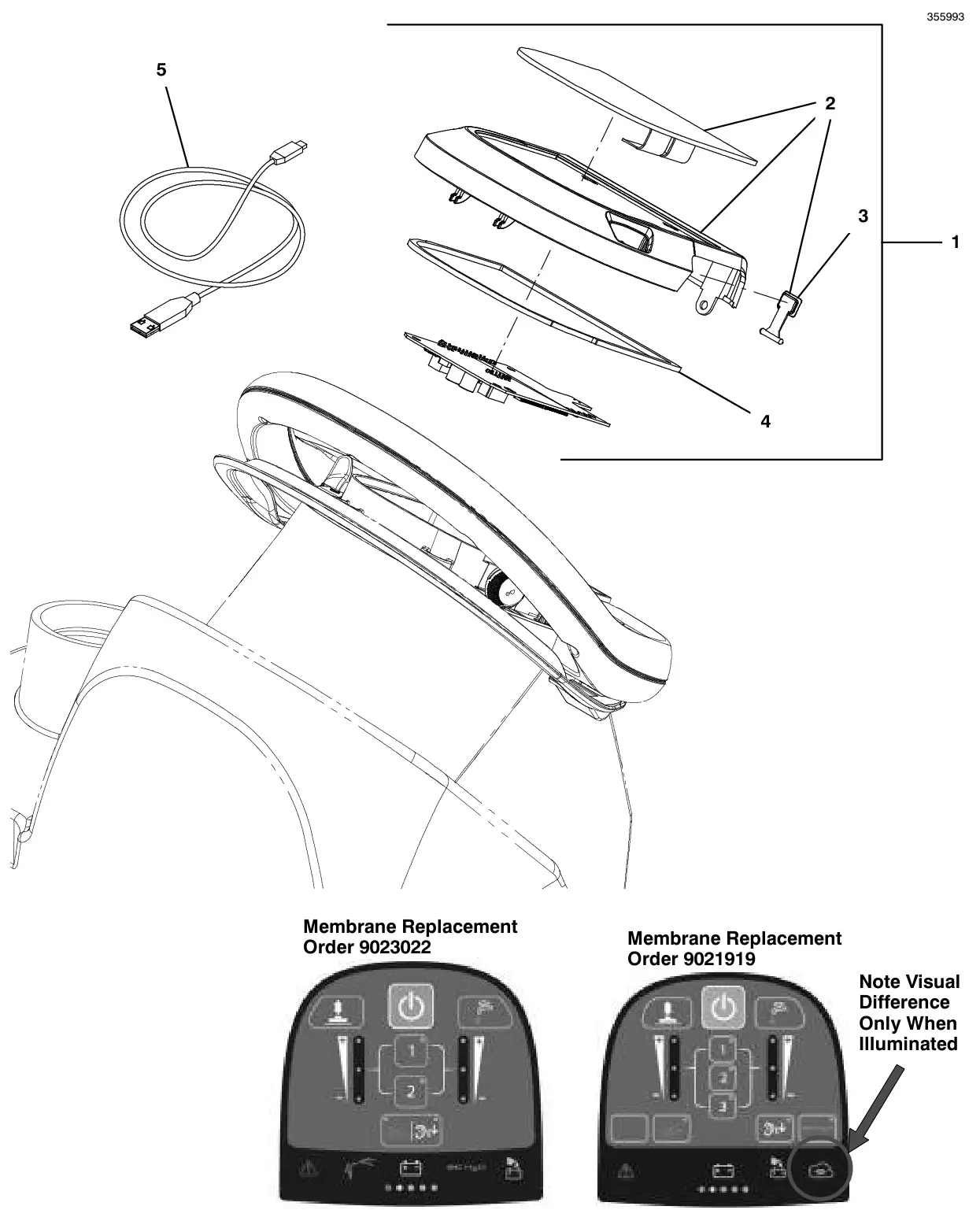 Tennant T600e / T600 console panel, pro-membrane, without telemetry (t600 model) drawing, manual page 72