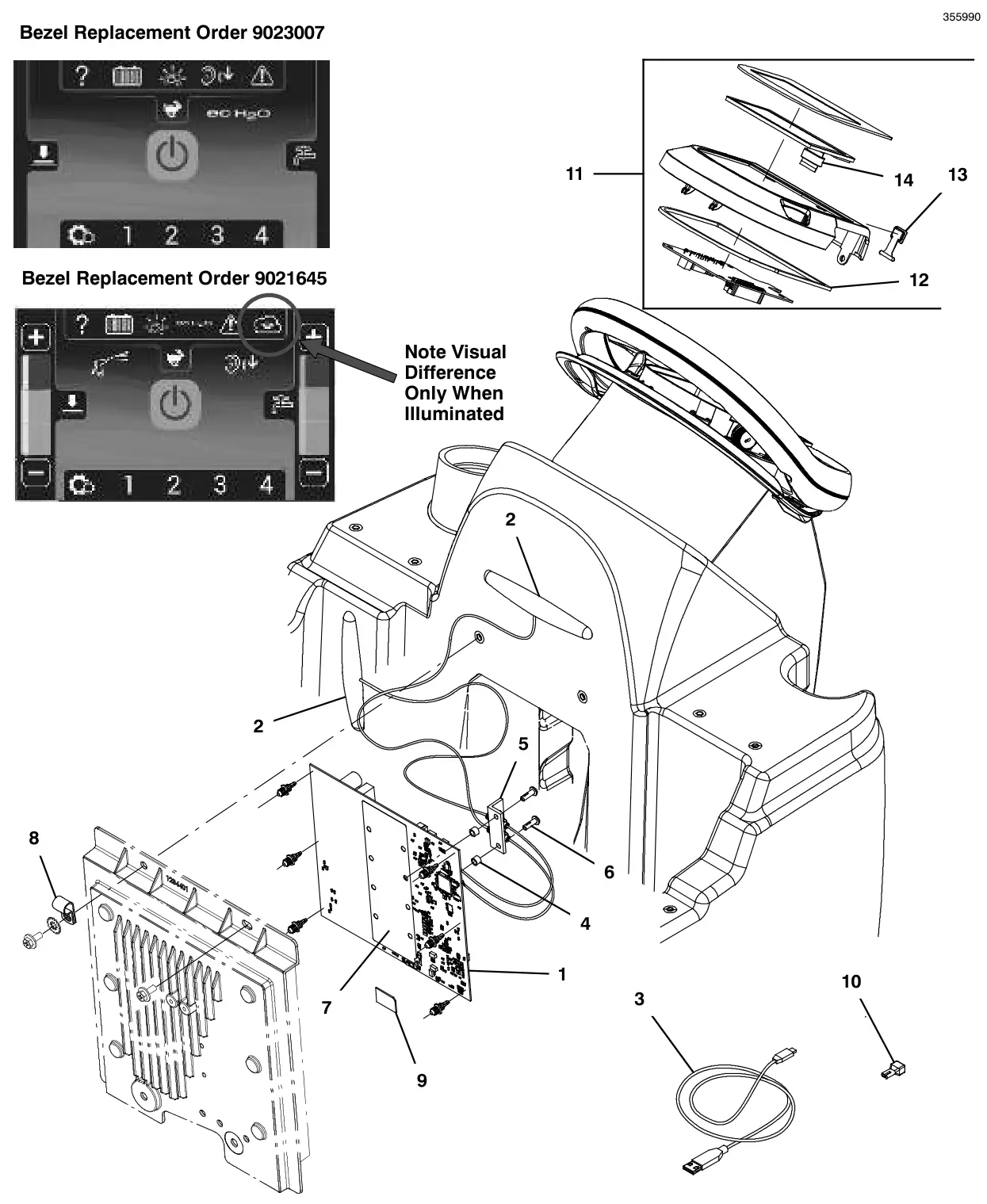 Tennant T600e / T600 console panel, pro-panel lcd, with telemetry (t600 model) (s/n 10000000-11089806) drawing, manual page 130