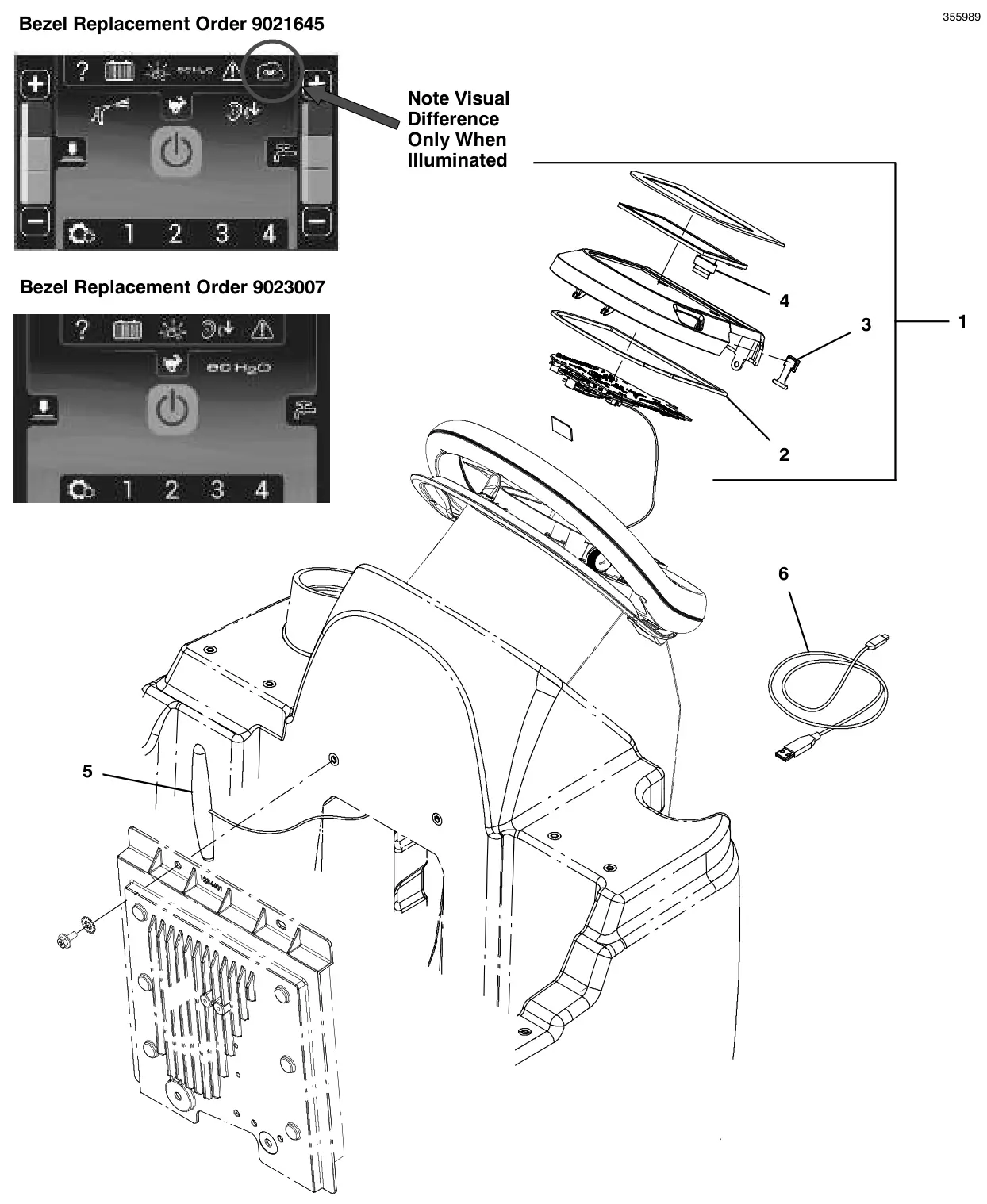 Tennant T600e / T600 console panel, pro-panel lcd, with telemetry (t600 model) (s/n 11089807 and later) drawing, manual page 128