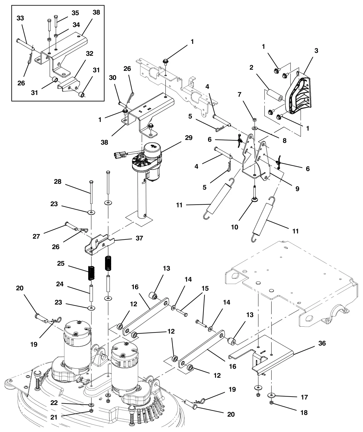 Tennant T600e / T600 head lift group, disk drawing, manual page 54