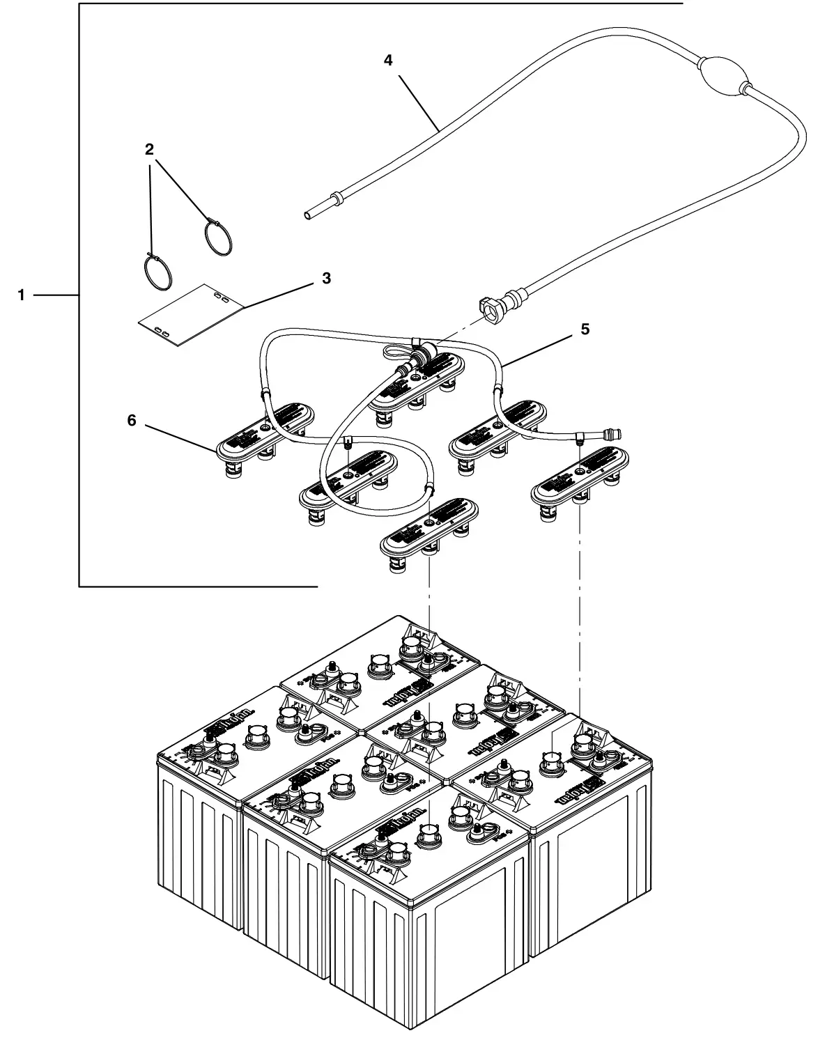 Tennant T600e / T600 hydrolink manual battery watering kit (s/n 10000000-11011758) drawing, manual page 116