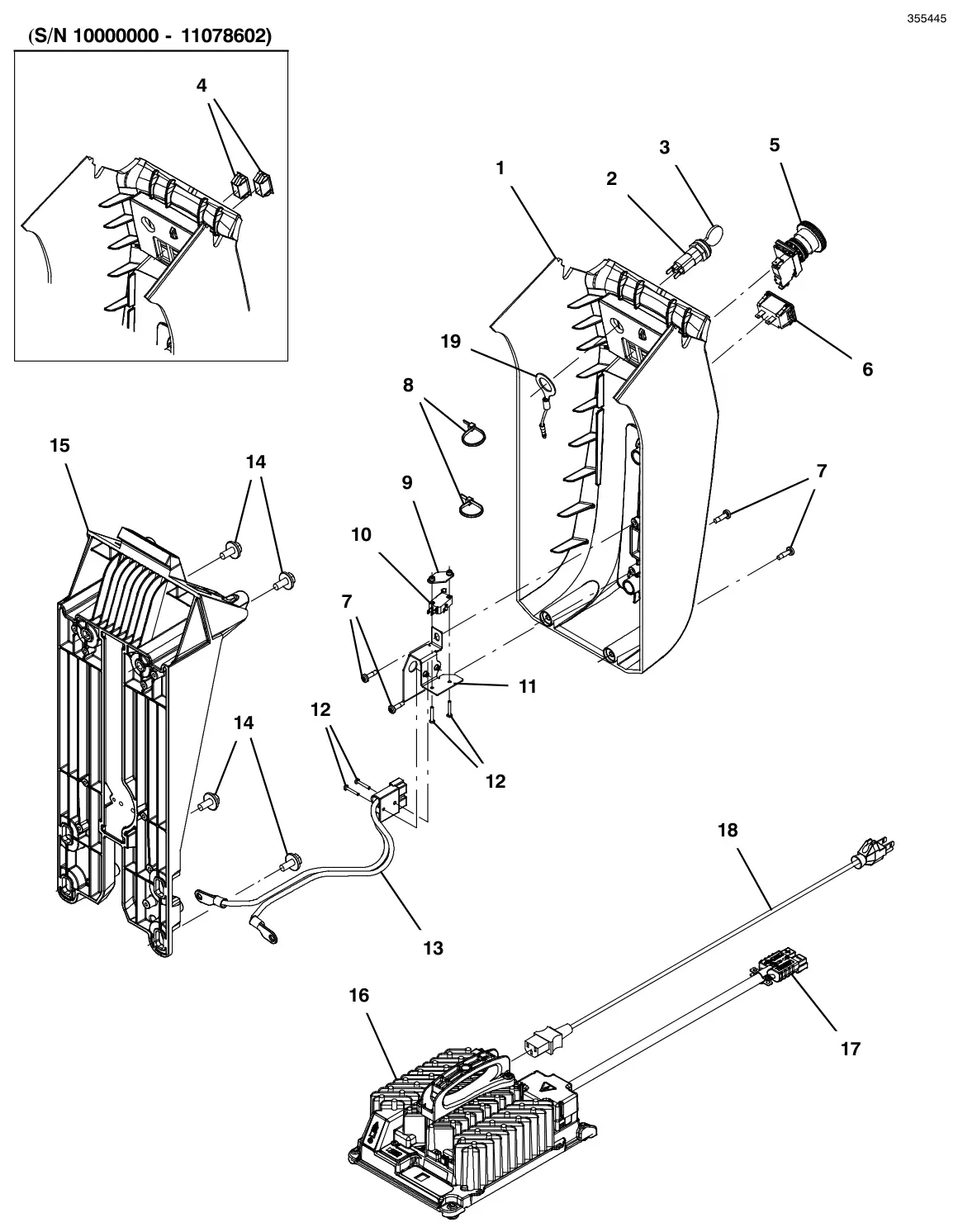 Tennant T600e / T600 lower console group, off-board charger drawing, manual page 66