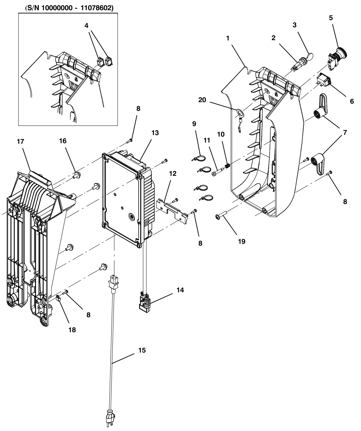 Tennant T600e / T600 lower console group, on-board charger, tppl battery drawing, manual page 64