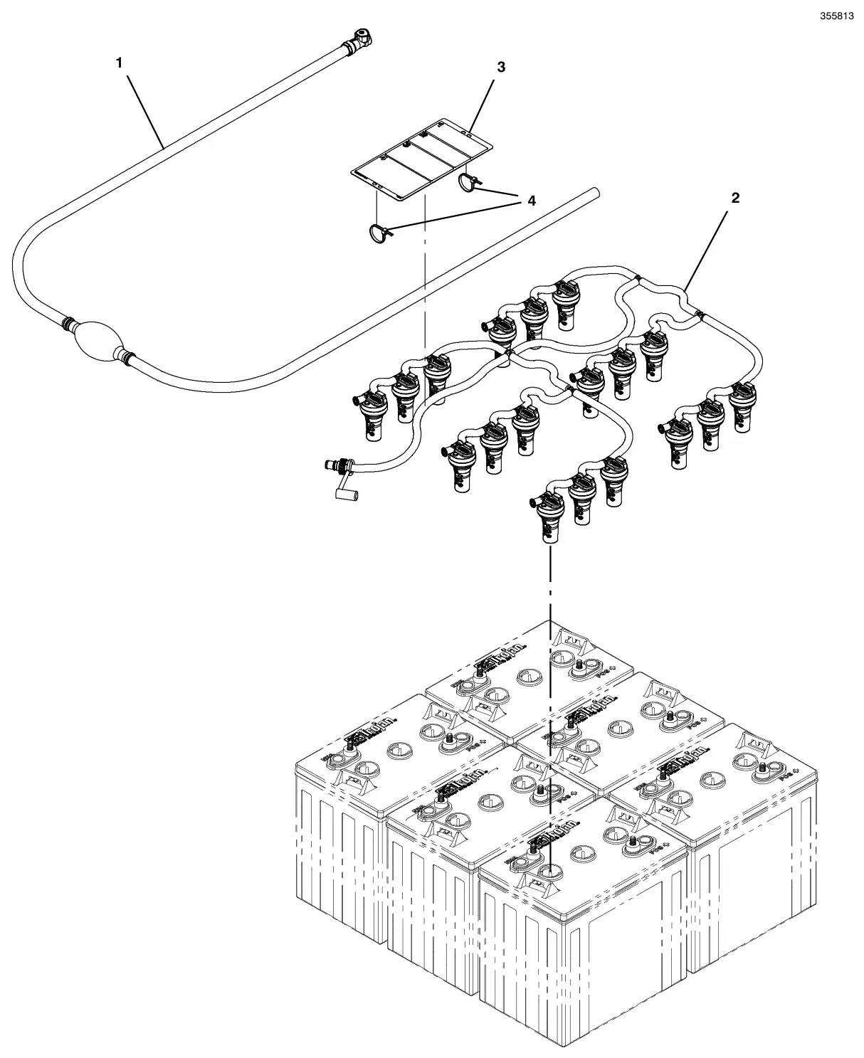 Tennant T600e / T600 manual battery watering system (s/n 11011759 and later) drawing, manual page 114