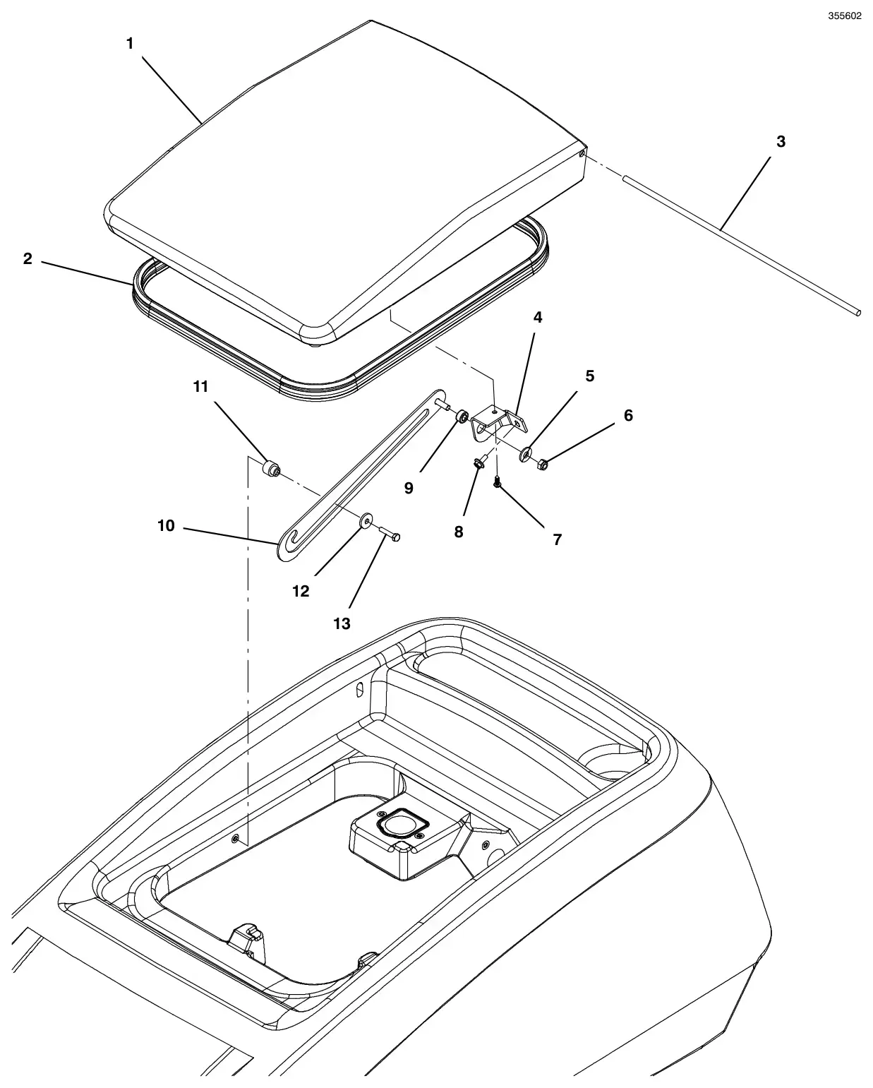 Tennant T600e / T600 recovery tank cover group drawing, manual page 38