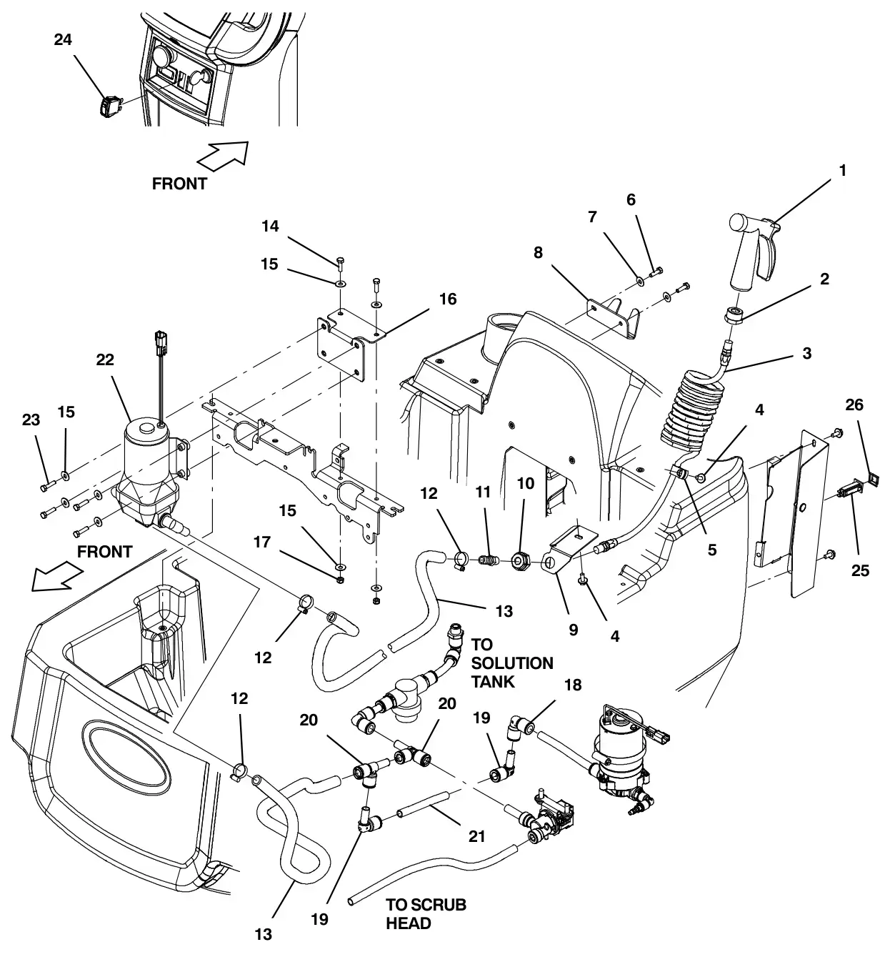 Tennant T600e / T600 recovery tank rinse, with ec-h2o (t600 model) (s/n 10000000 - dec2022) drawing, manual page 138