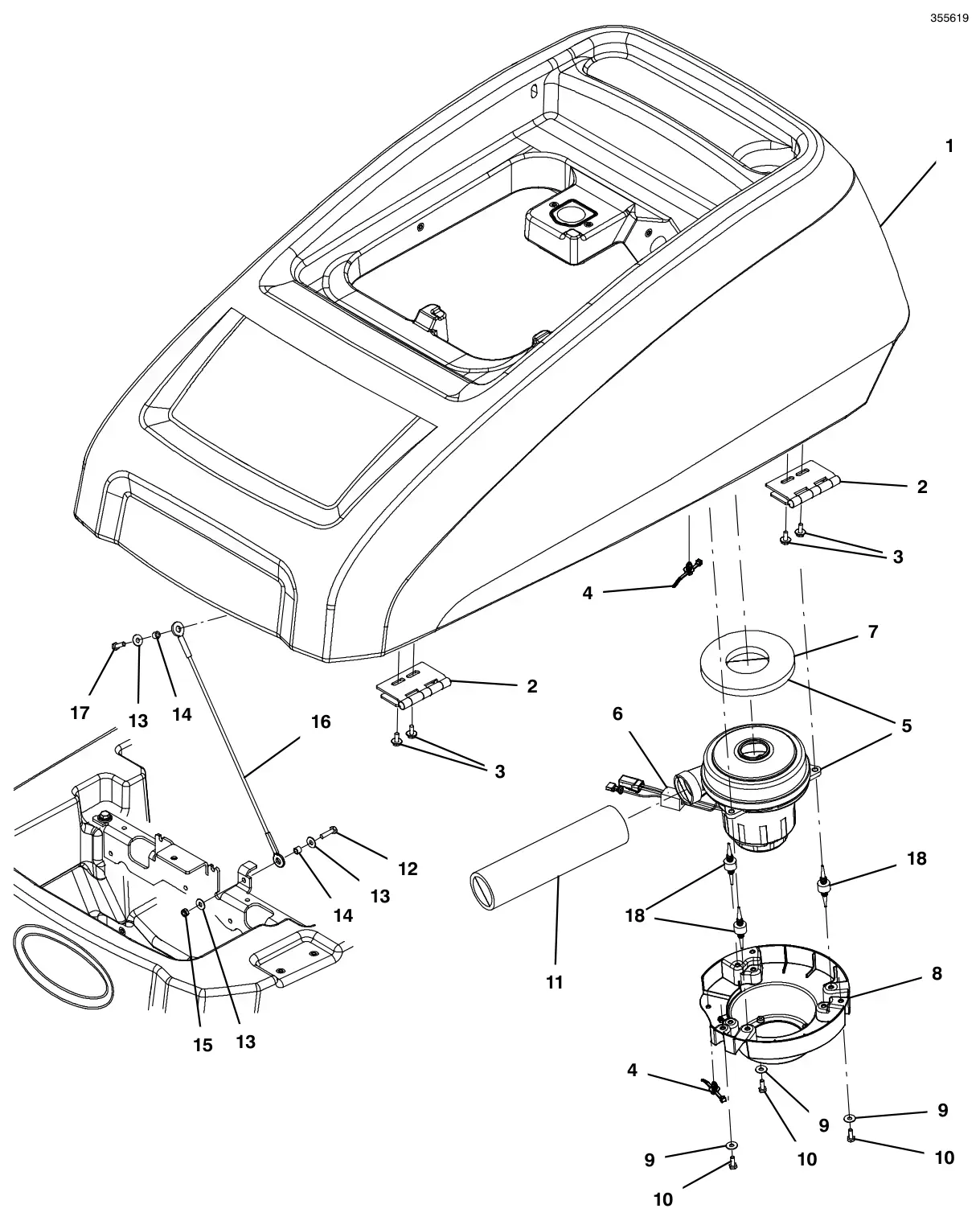 Tennant T600e / T600 recovery tank group drawing, manual page 36