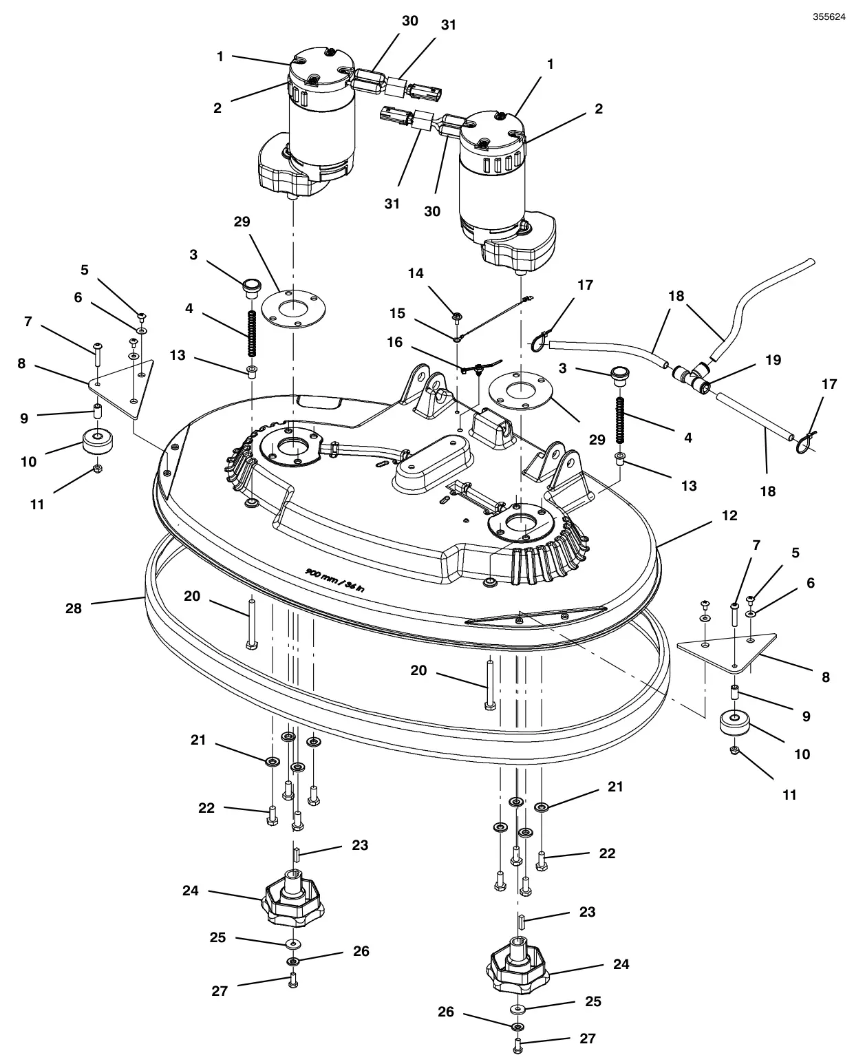 Tennant T600e / T600 scrub head group, disk 36 in (900 mm) (t600 model) drawing, manual page 22