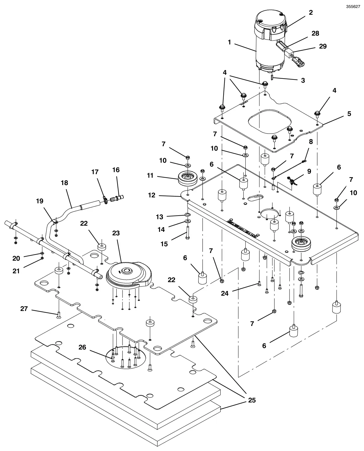 Tennant T600e / T600 scrub head group, orbital 28 in (700 mm) drawing, manual page 34