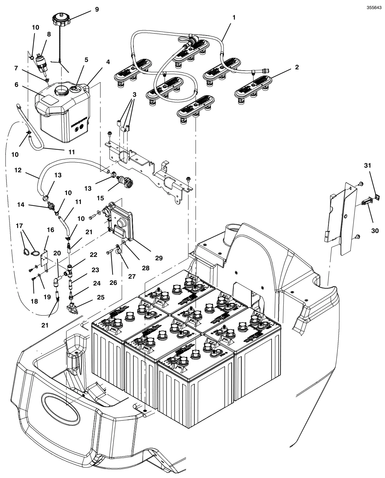 Tennant T600e / T600 smart-fillt automatic battery watering group (s/n 10000000-11011871) drawing, manual page 112