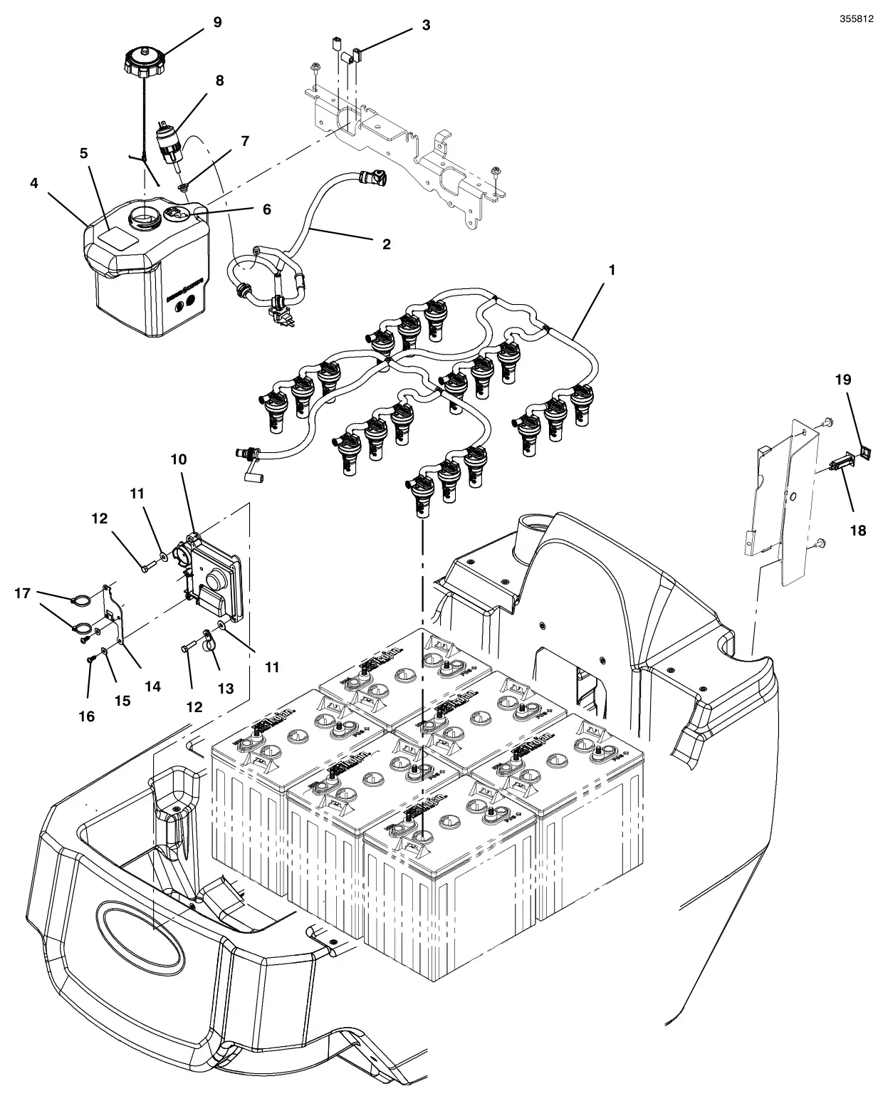 Tennant T600e / T600 smart-fillt automatic battery watering group (s/n 11011872 and later) drawing, manual page 110