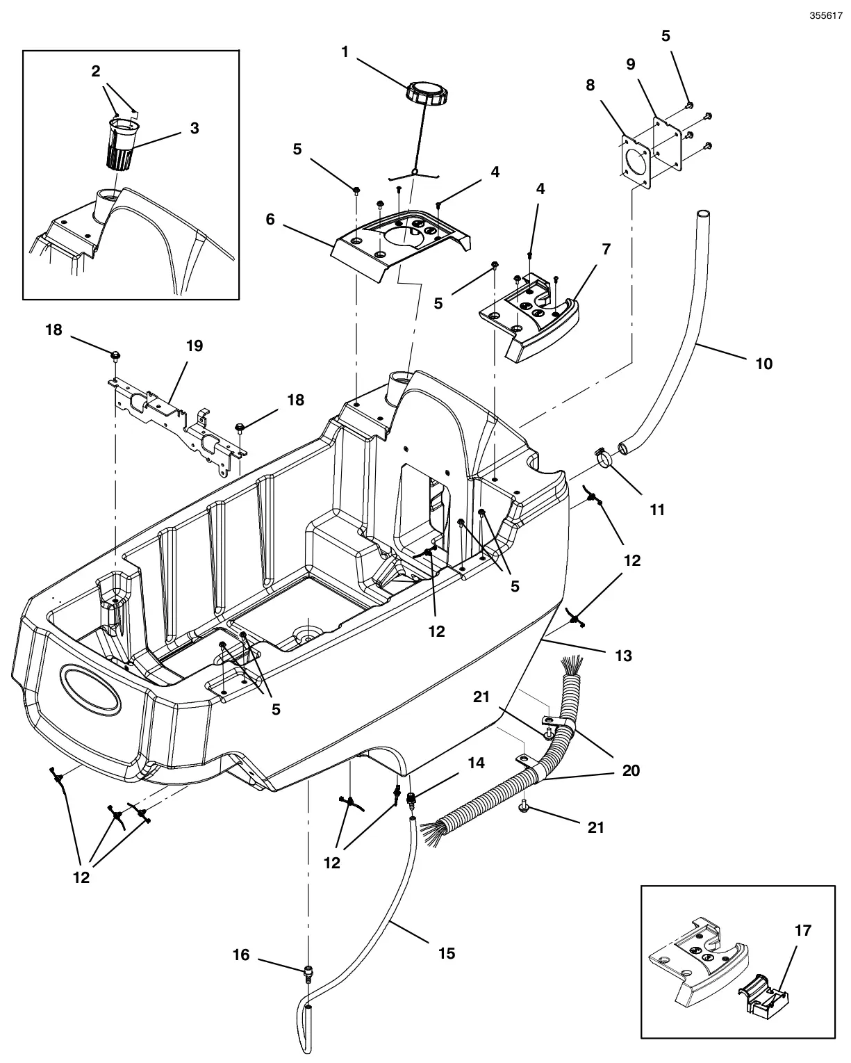 Tennant T600e / T600 solution tank group, standard fill drawing, manual page 42