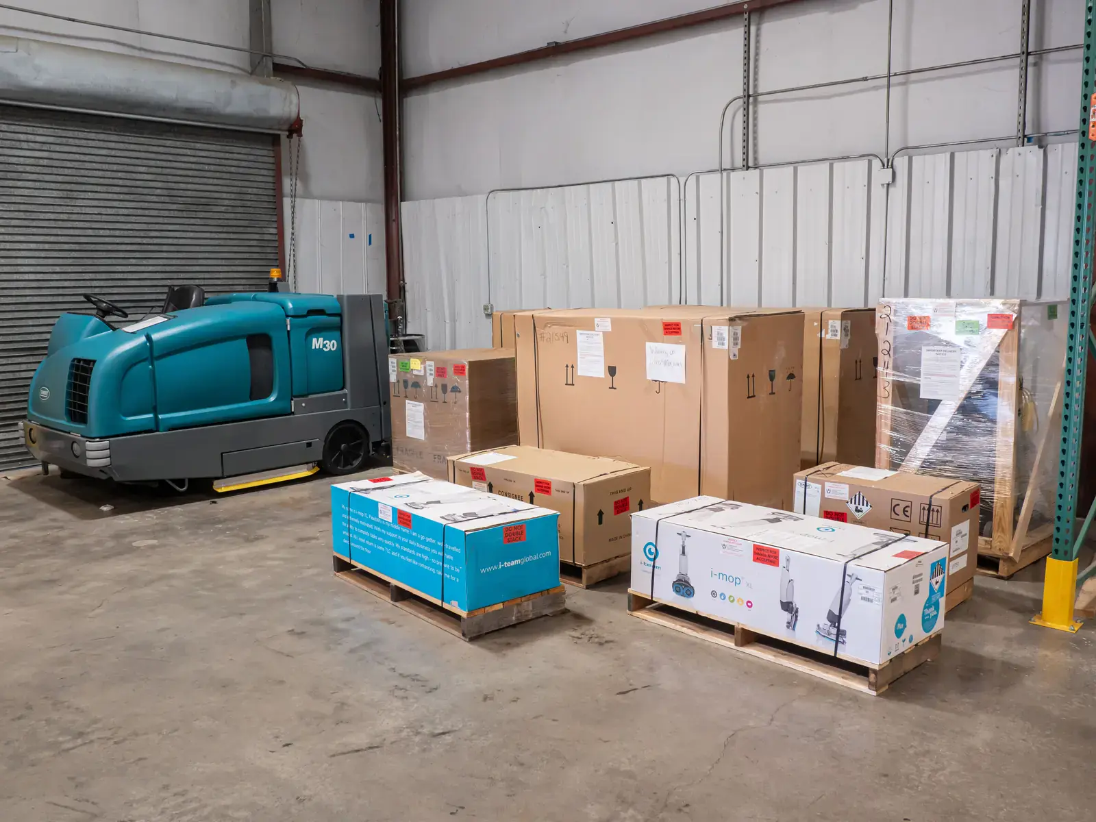 Parts and supplies palletized at the SES loading dock